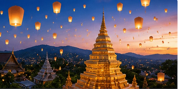 チェンマイのランタン祭りと寺院